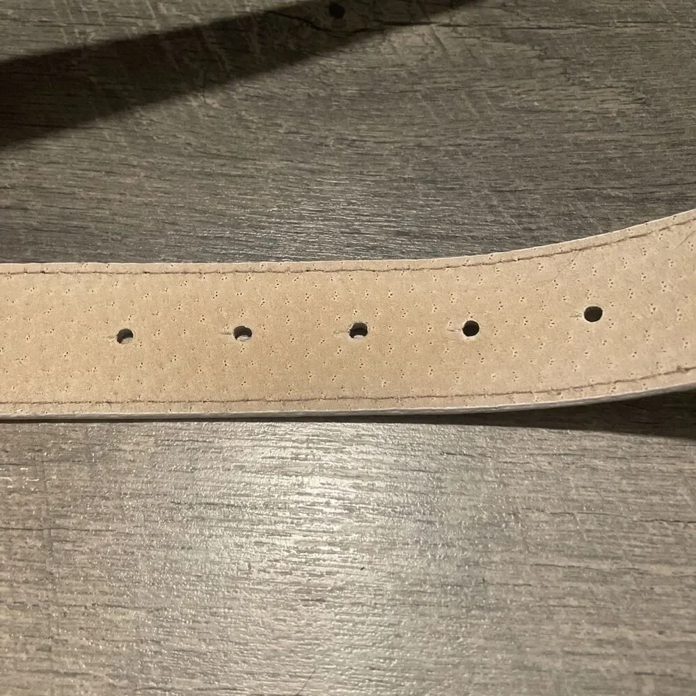 GUESS White Leather Belt Y2K Vintage Silver Oval G Buckle Multicolor Rhinestone
